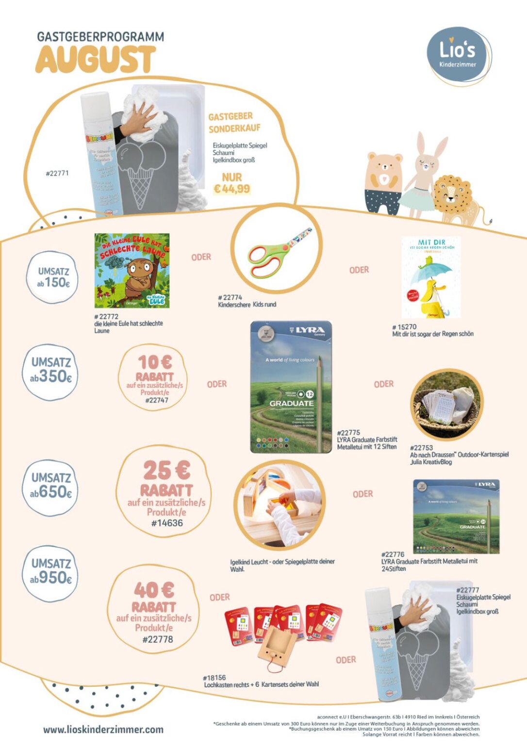 Gastgeberprogramm Lios Kinderzimmer August. Buche eine Lios Party und profitiere von unserem Gastgeberprogramm